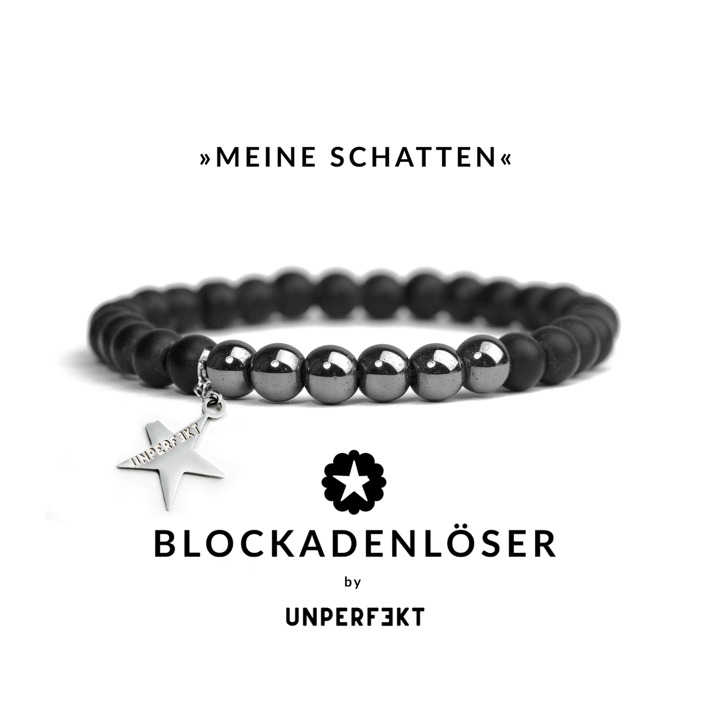 »Meine Schatten« Blockadenlöser-Armband aus Hämatit und Onyx inkl. abgebrochenem Stern