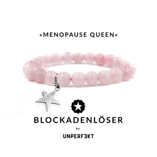 »Menopause-Queen« Blockadenlöser aus echten Rosenquarz-Perlen inkl. abgebrochener Stern