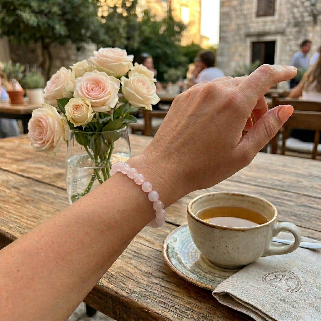 »Menopause-Queen« Blockadenlöser-Armband aus echten Rosenquarz-Perlen inkl. abgebrochenem Stern