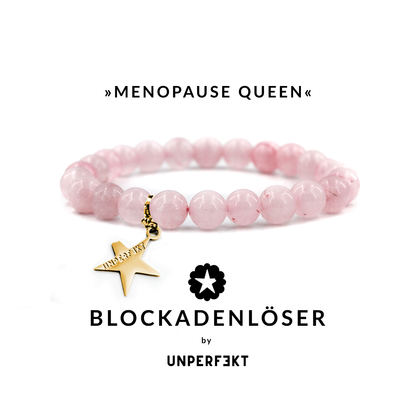 »Menopause-Queen« Blockadenlöser aus echten Rosenquarz-Perlen inkl. abgebrochener Stern