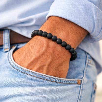 »Seelen-Balance« Herren Blockadenlöser-Armband aus echten Onyx-Perlen inkl. abgebrochenem Stern