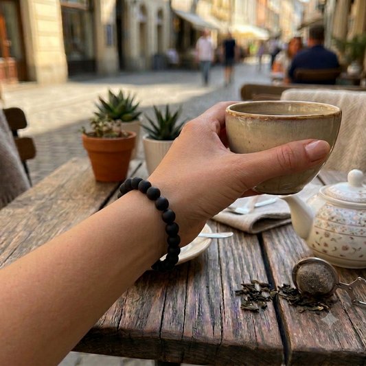 »Seelen-Balance« Blockadenlöser-Armband aus echten Onyx-Perlen inkl. abgebrochenem Stern