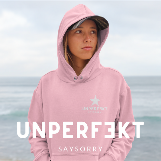 100% Organic unisex Hoodie »Unperfekt Pastell Pink & Blue« vorne bestickt hinten bedruckt