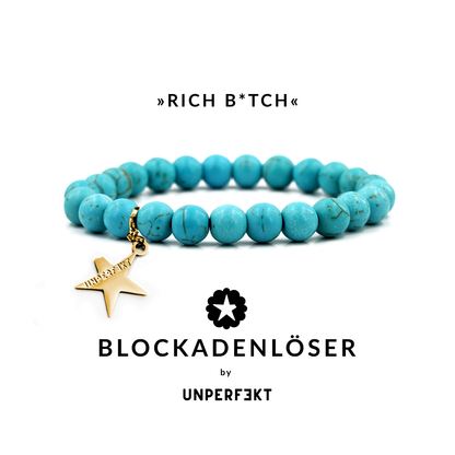 »Rich B*tch« Türkis-Naturstein-Blockadenlöser-Armband inkl. abgebrochenem Stern