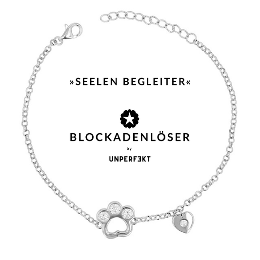 »Seelen Begleiter« 925 Silber Pfote und Herz Blockadenlöser-Armband mit Zirkoniabesatz