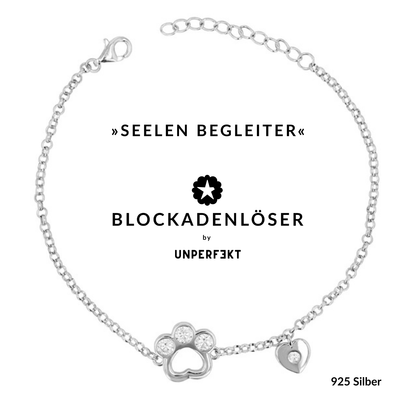 »Seelen Begleiter« 925 Silber Pfote und Herz Blockadenlöser-Armband mit Zirkoniabesatz