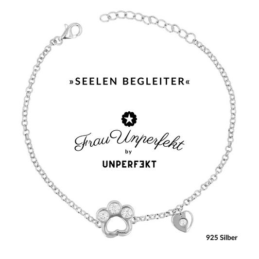 »Seelen Begleiter« 925 Silber Pfote und Herz Wunscharmband mit Zirkoniabesatz