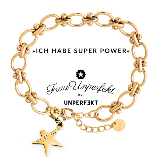 »Ich habe Super Power« 14 Karat vergoldetes Wunscharmband mit abgebrochenem Stern