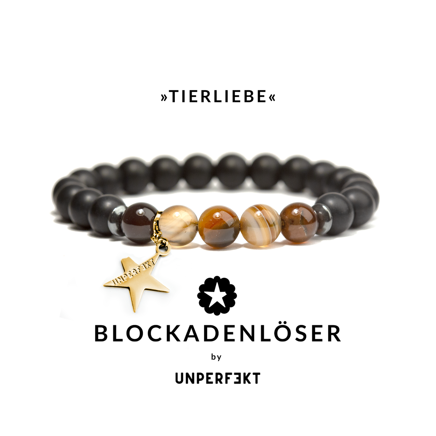»Tierliebe« Blockadenlöser-Armband aus Achat und Onyx inkl. abgebrochenem Stern