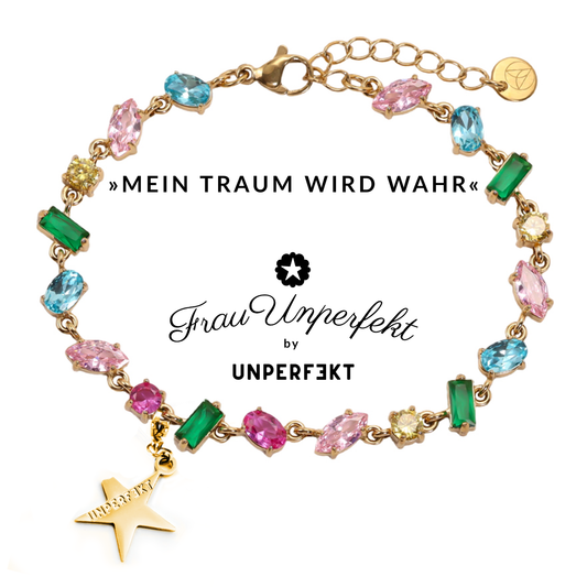 »Mein Traum wird wahr« Wunscharmband 14K vergoldet mit Steinbesatz und abgebrochenem Stern