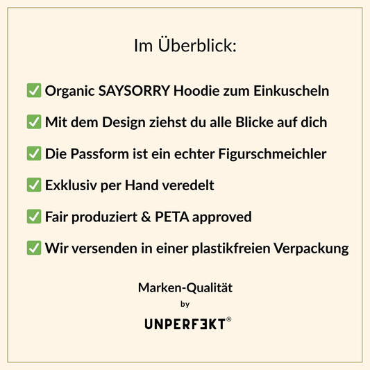 Organic Unisex Hoodie »Unperfekt Neon Edition« hochwertig bedruckt und bestickt