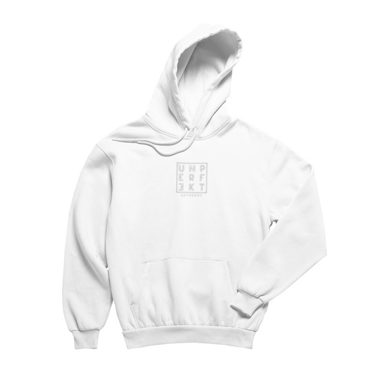 Organic unisex Hoodie in vielen Farben »Unperfekt in orangel« Vorne bestickt, hinten bedruckt