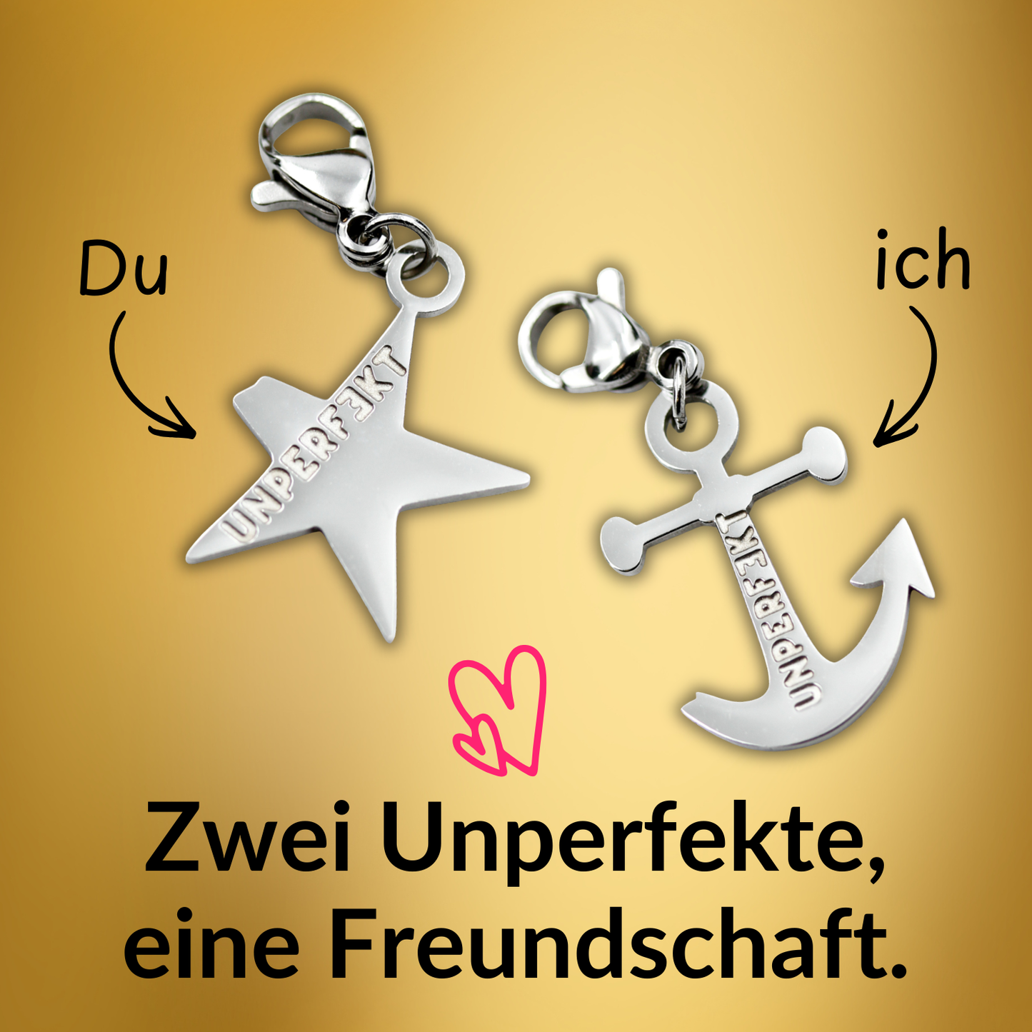 Auf die Freundschaft: 2x Armband mit abgebrochenem Stern & Anker + 2x das goldene Manifest