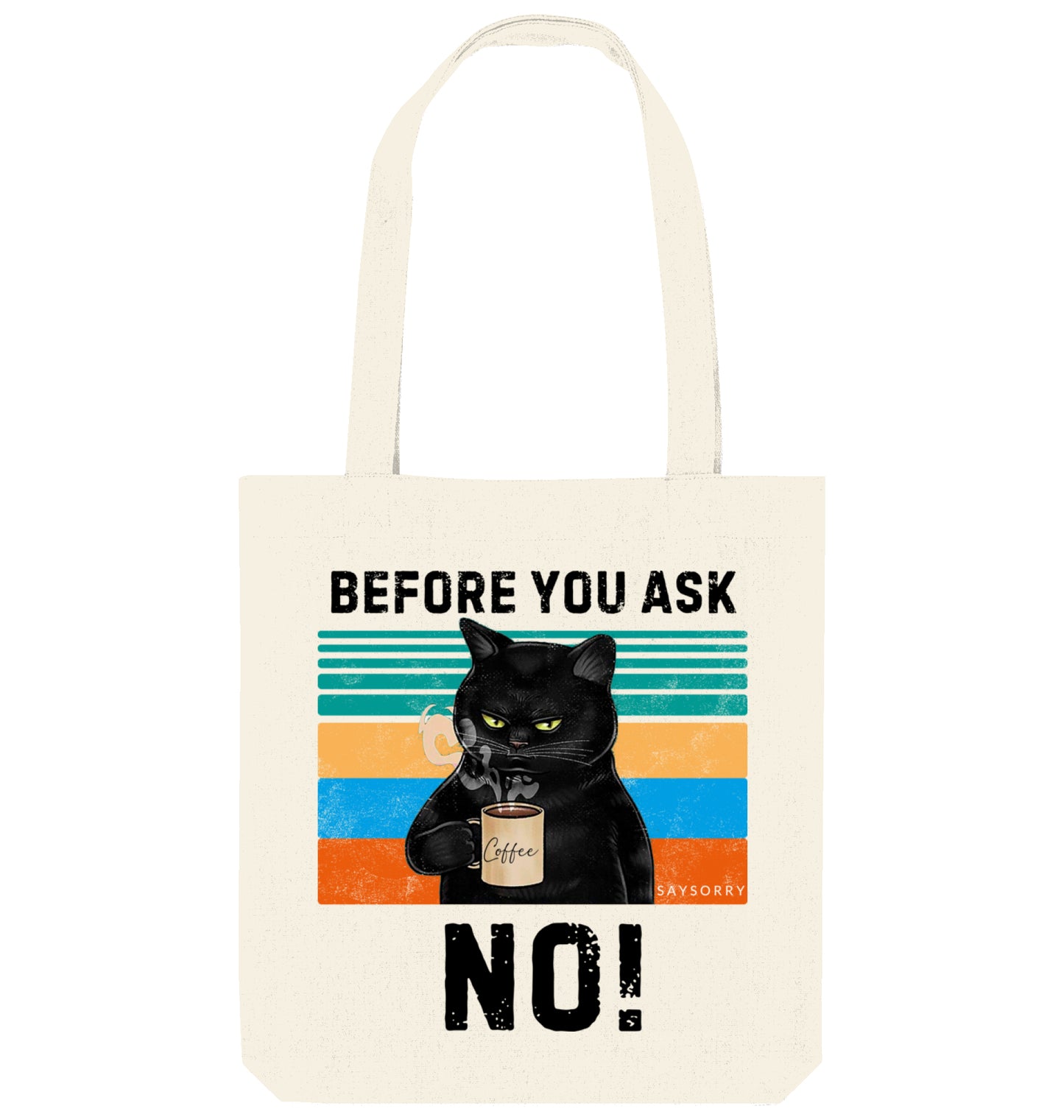 Tote Bag Grumpy Coffee Cat »Before you ask: No!«