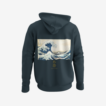 Organic unisex Hoodie »Die große Welle vor Kanagawa by Hokusai« bestickt