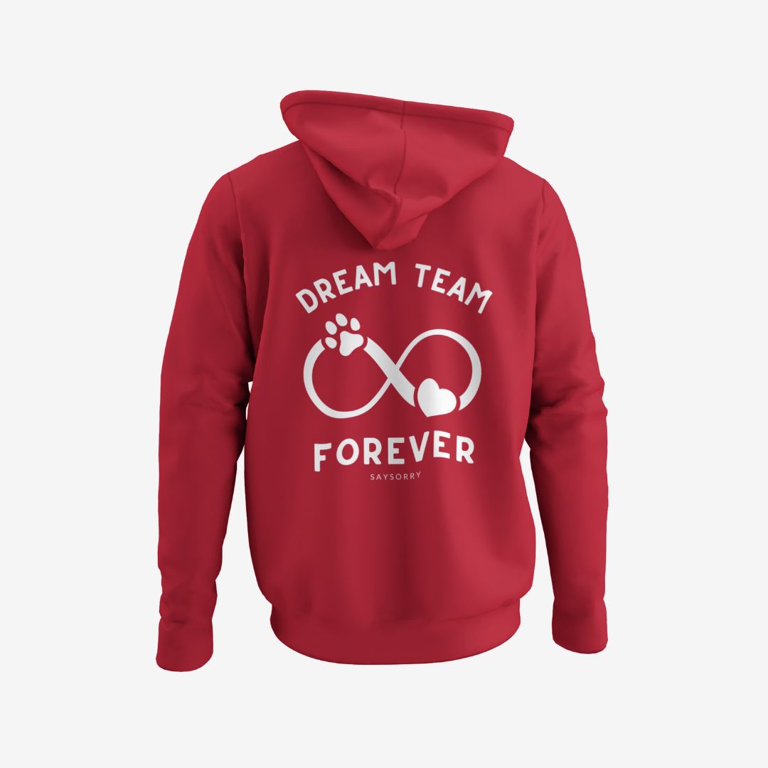 100% Organic unisex Hund-Hoodie in vielen Farben »Dream team Forever« Shirt SAYSORRY Red XXS 