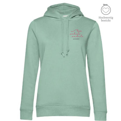 Organic & recycelter Damen Hoodie »Inhale Exhale« hochwertig bestickt Shirt SAYSORRY Sage XS 