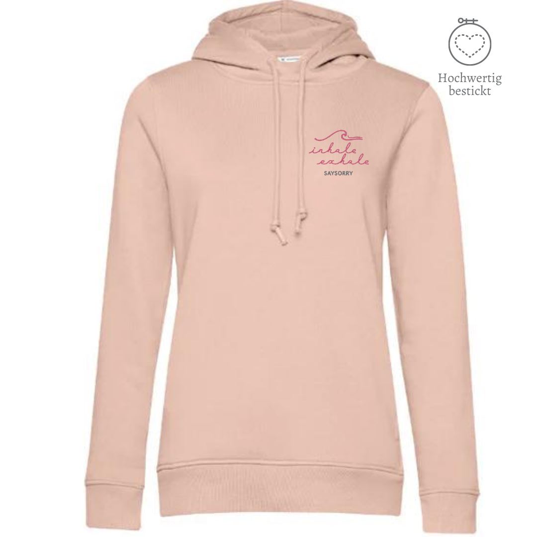 Organic & recycelter Damen Hoodie »Inhale Exhale« hochwertig bestickt Shirt SAYSORRY Soft Rose XS 