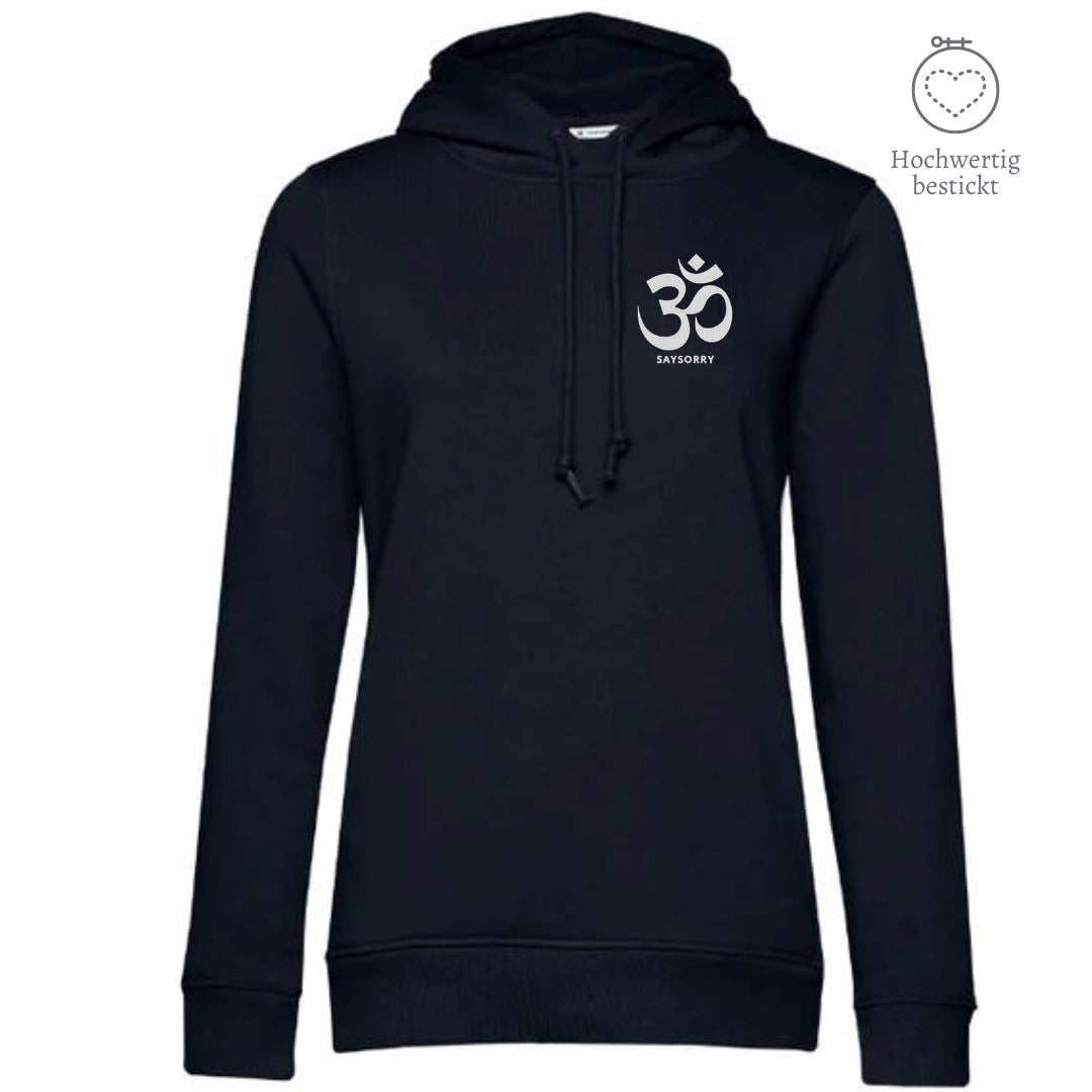 Organic & recycelter Damen Hoodie »OM Zeichen« hochwertig bestickt Shirt SAYSORRY Black Pure XS 