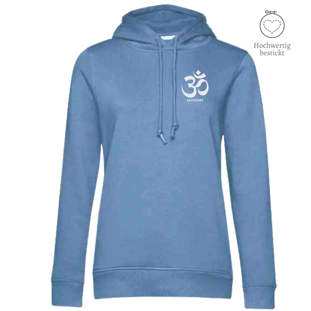 Organic & recycelter Damen Hoodie »OM Zeichen« hochwertig bestickt Shirt SAYSORRY Blue Fog XS 