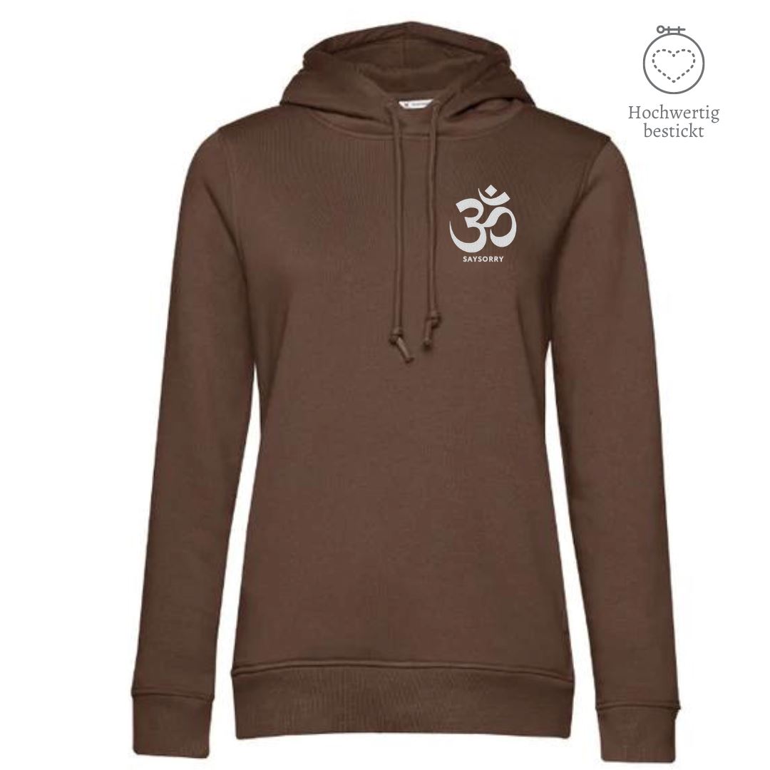 Organic & recycelter Damen Hoodie »OM Zeichen« hochwertig bestickt Shirt SAYSORRY Mocha XS 