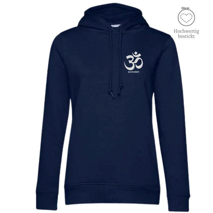 Organic & recycelter Damen Hoodie »OM Zeichen« hochwertig bestickt Shirt SAYSORRY Navy Blue XS 