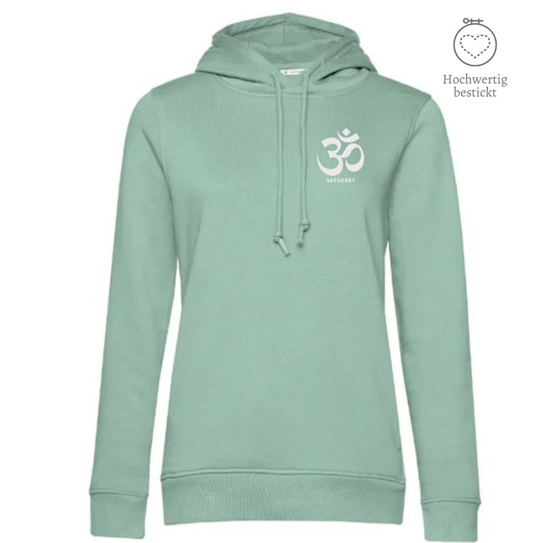 Organic & recycelter Damen Hoodie »OM Zeichen« hochwertig bestickt Shirt SAYSORRY Sage XS 