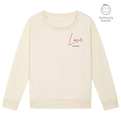 Organic Sweatshirt mit weitem Rundhals-Ausschnitt »Love« hochwertig bestickt Shirt SAYSORRY Natural Raw XS 